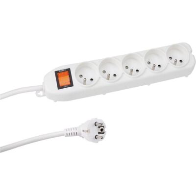 Multiprise Perel avec interrupteur - 5 prises - Blanc Multiprise Perel avec interrupteur - 5 prises - Blanc
