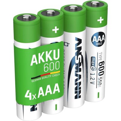 Ansmann Batterie NiMH Micro AAA type 600 (4 pcs, AAA, 550 mAh), Batteries + piles Ansmann Batterie NiMH Micro AAA type 600 (4 pcs, AAA, 550 mAh), Batteries + piles