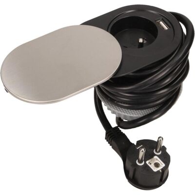 Orno, Multiprise, Prise pour meuble?6cm, encastrée dans le plateau de la table avec couvercle coulissant, chargeur (1x, Type 13, 1.90 m) Orno, Multiprise, Prise pour meuble?6cm, encastrée dans le plateau de la table avec couvercle coulissant, chargeur (1x, Type 13, 1.90 m)