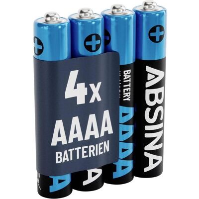 Absina Pile mini (AAAA) alcaline au manganèse 1,5 V, 500, lot de 4 (1 pcs, AAA, 500 mAh), Batteries + piles Absina Pile mini (AAAA) alcaline au manganèse 1,5 V, 500, lot de 4 (1 pcs, AAA, 500 mAh), Batteries + piles