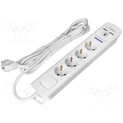 Orno, Multiprise, Multiprise avec protection contre les surtensions, 4 prises 2P+Z (Schuko), câble 3 × 1,0 mm², 3 m, (4x, CEE 7/4, USB-A, 3 m) Orno, Multiprise, Multiprise avec protection contre les surtensions, 4 prises 2P+Z (Schuko), câble 3 × 1,0 mm², 3 m, (4x, CEE 7/4, USB-A, 3 m)