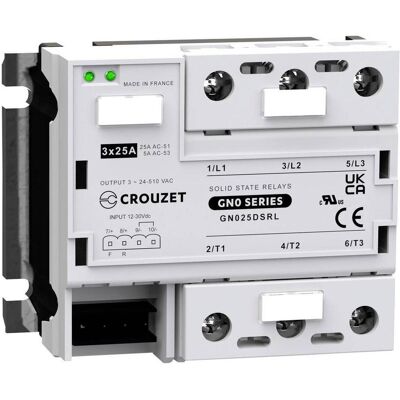 Crouzet GN025DSRL Relais à semi-conducteurs - 25A, 510V/AC, Passage par zéro Crouzet GN025DSRL Relais à semi-conducteurs - 25A, 510V/AC, Passage par zéro