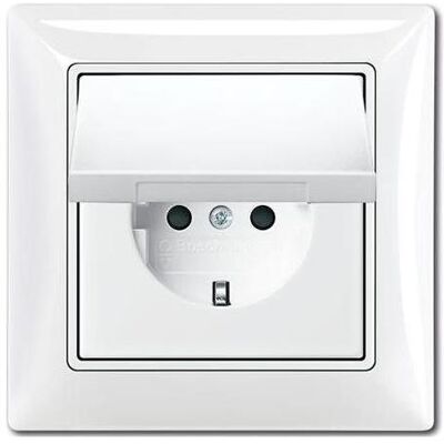 ABB basic55 prise de courant Schuko, IP44, blanc brillant, 16A, 1 module, livraison complète avec cadre, Bouton + interrupteur, Blanc ABB basic55 prise de courant Schuko, IP44, blanc brillant, 16A, 1 module, livraison complète avec cadre, Bouton + interrupteur, Blanc