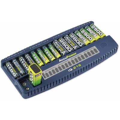 Chargeur de batteries universel AccuPower IQ216 - NiCd NiMH AA AAA 9V Chargeur de batteries universel AccuPower IQ216 - NiCd NiMH AA AAA 9V