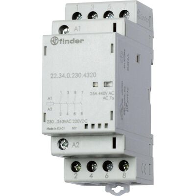 Finder 22.34.0.230.4720 Contacteur modulaire - 3NO, 1NC, 230V, 25A Finder 22.34.0.230.4720 Contacteur modulaire - 3NO, 1NC, 230V, 25A