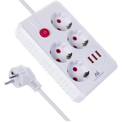 Maclean, Multiprise, Multiprise, rallonge avec 4 prises de courant + 3 ports USB (4x, CEE 7/3, USB-A, 3 m) Maclean, Multiprise, Multiprise, rallonge avec 4 prises de courant + 3 ports USB (4x, CEE 7/3, USB-A, 3 m)