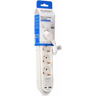 EDM, Multiprise, Steckdosenleiste mit 4 Steckdosen mit Schalter 41823 Weiss 3680 W 250 V 30 W (1,5 m) (4x, CEE 7/3, USB-A, USB-C, 1.50 m) EDM, Multiprise, Steckdosenleiste mit 4 Steckdosen mit Schalter 41823 Weiss 3680 W 250 V 30 W (1,5 m) (4x, CEE 7/3, USB-A, USB-C, 1.50 m)