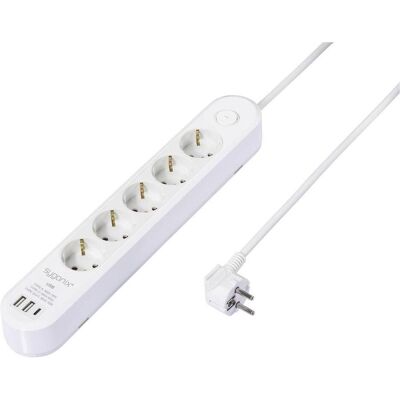 Sygonix, Multiprise, SY-6862696 Steckdosenleiste mit Schalter 5fach Weiss Schutzkontakt 1 St. (5x, CEE 7/4) Sygonix, Multiprise, SY-6862696 Steckdosenleiste mit Schalter 5fach Weiss Schutzkontakt 1 St. (5x, CEE 7/4)