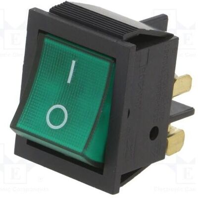 Orno ROCKER DPST : position 2 OFF-ON 16 A/250 V CA, vert boîtier : noir, 230 V, Bouton + interrupteur, Noir, Vert Orno ROCKER DPST : position 2 OFF-ON 16 A/250 V CA, vert boîtier : noir, 230 V, Bouton + interrupteur, Noir, Vert