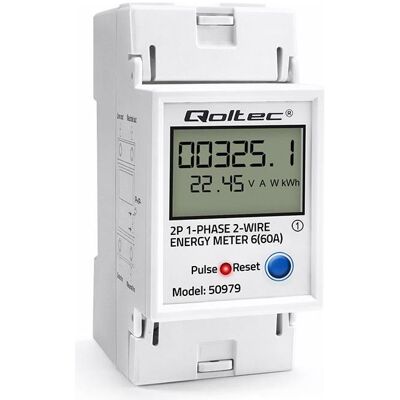 Qoltec, Compteur de courant, Compteur d'énergie électronique monophasé pour rail DIN Qoltec, Compteur de courant, Compteur d'énergie électronique monophasé pour rail DIN