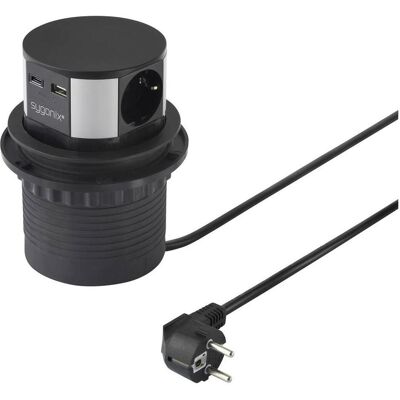Sygonix, Multiprise, SY-6887466 Steckdosenturm 3fach Schwarz, Silber Schutzkontakt 1 St. (3x, CEE 7/3) Sygonix, Multiprise, SY-6887466 Steckdosenturm 3fach Schwarz, Silber Schutzkontakt 1 St. (3x, CEE 7/3)