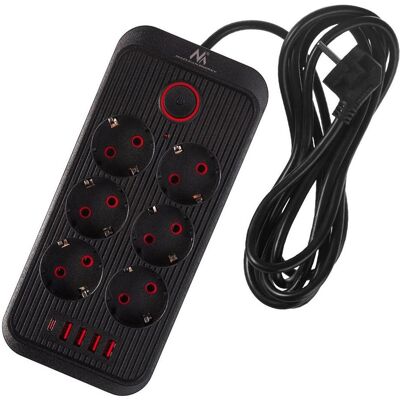 Maclean, Multiprise, Multiprise, rallonge avec 6 prises de courant + 4 ports USB (10x, USB-A, USB-C, 3 m) Maclean, Multiprise, Multiprise, rallonge avec 6 prises de courant + 4 ports USB (10x, USB-A, USB-C, 3 m)