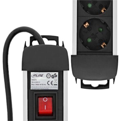 InLine, Multiprise, Multiprise en aluminium, 3 prises avec fiche de sécurité, avec protection contre les surtensions, (3x, CEE 7/3, 1.50 m) InLine, Multiprise, Multiprise en aluminium, 3 prises avec fiche de sécurité, avec protection contre les surtensions, (3x, CEE 7/3, 1.50 m)