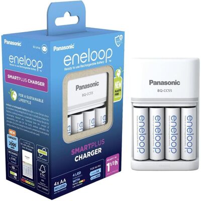 Panasonic eneloop Smart & Quick Charger BQ-CC55 (4 pcs, AA, Piles rechargeables + chargeur), Chargeur de batterie Panasonic eneloop Smart & Quick Charger BQ-CC55 (4 pcs, AA, Piles rechargeables + chargeur), Chargeur de batterie