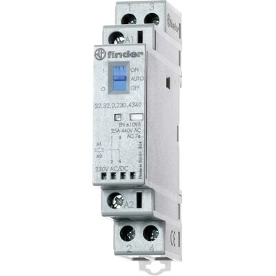 Finder 22.32.0.230.1320 Contacteur - 2 NO 230 V/DC/AC 25A Finder 22.32.0.230.1320 Contacteur - 2 NO 230 V/DC/AC 25A