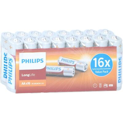 Philips Pile Longlife AA, 16pcs. (16 pcs, AA), Batteries + piles Philips Pile Longlife AA, 16pcs. (16 pcs, AA), Batteries + piles