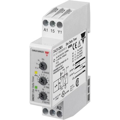 Carlo Gavazzi Relais temporisé étoile/triangle, 1CO, tension 24-250V AC/DC, plage de réglage : étoile 0,1-600s, Relai Carlo Gavazzi Relais temporisé étoile/triangle, 1CO, tension 24-250V AC/DC, plage de réglage : étoile 0,1-600s, Relai