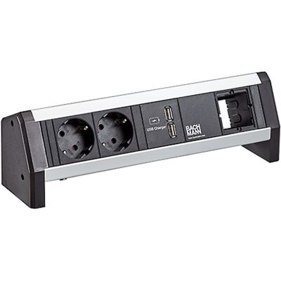 Bachmann, Multiprise, DESK 2xCEE7/3 1xUSB Charger (2x, CEE 7/3, Type 13, 1 m) Bachmann, Multiprise, DESK 2xCEE7/3 1xUSB Charger (2x, CEE 7/3, Type 13, 1 m)