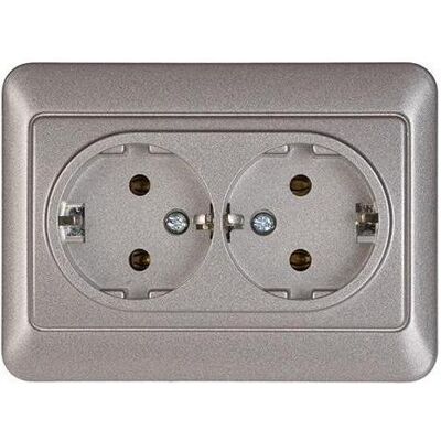 Vila, Prise de courant, DOUBLE SCHUK SOCKET OUTL MET RP16-021 Vila, Prise de courant, DOUBLE SCHUK SOCKET OUTL MET RP16-021