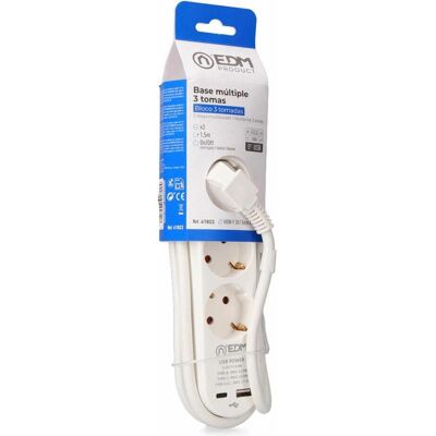 EDM, Multiprise, Steckdosenleiste mit 3 Steckdosen mit Schalter 41822 Weiss 3680 W 250 V 30 W (1,5 m) (3x, USB-A, USB-C, 1.50 m) EDM, Multiprise, Steckdosenleiste mit 3 Steckdosen mit Schalter 41822 Weiss 3680 W 250 V 30 W (1,5 m) (3x, USB-A, USB-C, 1.50 m)