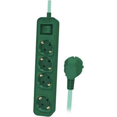 Philips Multiprise, Przedłużacz Listwa antyprzepięciowa 4 gniazda 1,5m zielona (4x, CEE 7/3, 1.50 m) Philips Multiprise, Przedłużacz Listwa antyprzepięciowa 4 gniazda 1,5m zielona (4x, CEE 7/3, 1.50 m)
