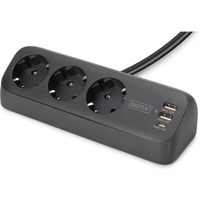 Digitus Multiprise, Multiprise bureautique 3 prises avec 2x ports USB-A et 1x USB-C, noir (3x, CEE 7/3, 1.50 m) Digitus Multiprise, Multiprise bureautique 3 prises avec 2x ports USB-A et 1x USB-C, noir (3x, CEE 7/3, 1.50 m)