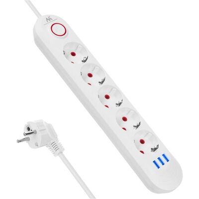 Maclean, Multiprise, Multiprise avec 5 prises + 3 ports USB, 110-240 V (5x, Type 25, 1.50 m) Maclean, Multiprise, Multiprise avec 5 prises + 3 ports USB, 110-240 V (5x, Type 25, 1.50 m)