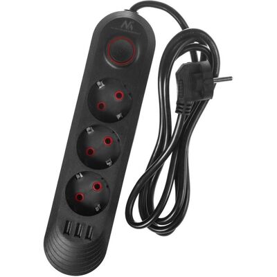 Maclean, Multiprise, Prise multiple, rallonge avec 3 prises + 3 ports USB (3x, CEE 7/3, USB-A, 1.50 m) Maclean, Multiprise, Prise multiple, rallonge avec 3 prises + 3 ports USB (3x, CEE 7/3, USB-A, 1.50 m)