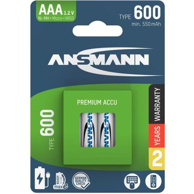 Ansmann Batterie NiMH Micro AAA type 600 (4 pcs, AAA, 550 mAh), Batteries + piles Ansmann Batterie NiMH Micro AAA type 600 (4 pcs, AAA, 550 mAh), Batteries + piles