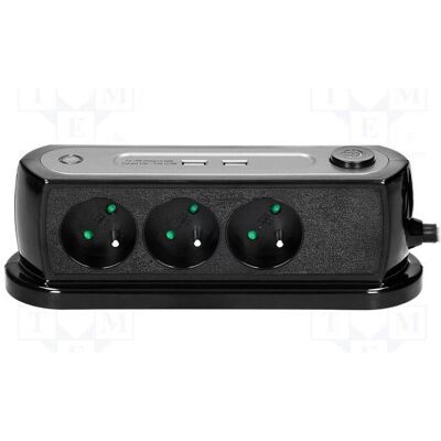 Orno, Multiprise, Multiprise de bureau avec 3 prises 2P + interrupteur Z, 2 chargeurs USB 2,4 A, protection contre (3x, CEE 7/4, 1.40 m) Orno, Multiprise, Multiprise de bureau avec 3 prises 2P + interrupteur Z, 2 chargeurs USB 2,4 A, protection contre (3x, CEE 7/4, 1.40 m)