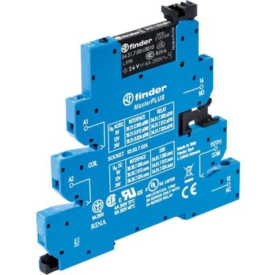 Finder 39.31.0.024.4060 Relais - 12-24V DC/AC, 6A, Modulaire, IP20 Finder 39.31.0.024.4060 Relais - 12-24V DC/AC, 6A, Modulaire, IP20