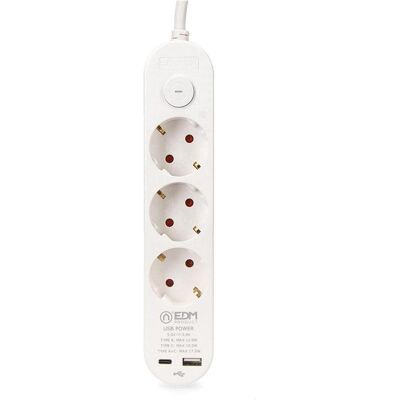 EDM, Multiprise, Steckdosenleiste mit 3 Steckdosen mit Schalter 41822 Weiss 3680 W 250 V 30 W (1,5 m) (3x, USB-A, USB-C, 1.50 m) EDM, Multiprise, Steckdosenleiste mit 3 Steckdosen mit Schalter 41822 Weiss 3680 W 250 V 30 W (1,5 m) (3x, USB-A, USB-C, 1.50 m)