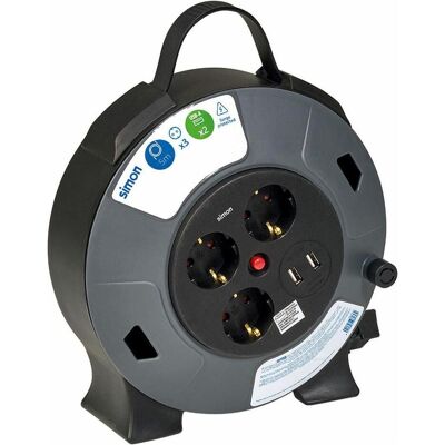 Rallonge électrique Simon de 15m avec 2 USB-A - 16A 250V - 3 prises - Noir et Gris Rallonge électrique Simon de 15m avec 2 USB-A - 16A 250V - 3 prises - Noir et Gris