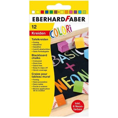 Faber-Castell, Écriture + dessin, Craies pour tableaux noirs COLORi 12 couleurs néon et Basic (12x) Faber-Castell, Écriture + dessin, Craies pour tableaux noirs COLORi 12 couleurs néon et Basic (12x)