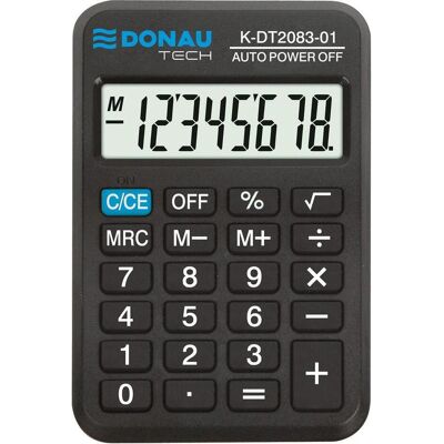 Donau, Calculatrice, Calculatrice de poche tech, 8 chiffres, affichage, dimensions 89x58x11 mm, noir (Fonctionnement sur piles) Donau, Calculatrice, Calculatrice de poche tech, 8 chiffres, affichage, dimensions 89x58x11 mm, noir (Fonctionnement sur piles)