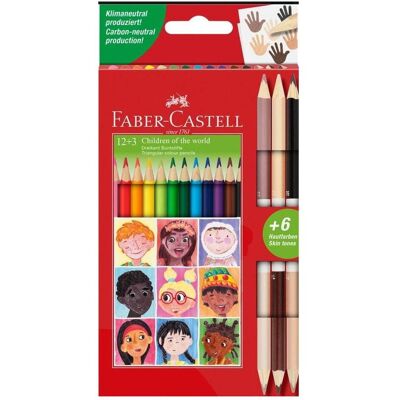 Faber-Castell, Écriture + dessin, Enfants du monde crayons de couleur triangulaires 12+3 couleurs (15x) Faber-Castell, Écriture + dessin, Enfants du monde crayons de couleur triangulaires 12+3 couleurs (15x)