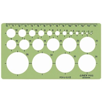 Linex, Règle, Pochoir circulaire 1-35 mm vert 118S (Matières plastiques) Linex, Règle, Pochoir circulaire 1-35 mm vert 118S (Matières plastiques)