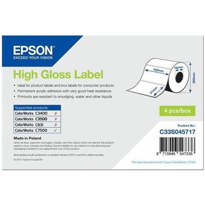Epson Rouleau d’étiquettes, Coupe Diélectrique Haute Brillance 102x51mm (102 mm) Epson Rouleau d’étiquettes, Coupe Diélectrique Haute Brillance 102x51mm (102 mm)