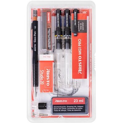 Aristo, Stylo, mg1 Technical Drawing pen Studioset 3 pcs 0.20 / 0.30 / 0.50 / avec fournitures (8) (3x) Aristo, Stylo, mg1 Technical Drawing pen Studioset 3 pcs 0.20 / 0.30 / 0.50 / avec fournitures (8) (3x)