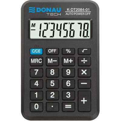 Donau, Calculatrice, Calculatrice de poche tech, 8 chiffres, affichage, dimensions 97x62x11 mm, noir (Fonctionnement sur piles) Donau, Calculatrice, Calculatrice de poche tech, 8 chiffres, affichage, dimensions 97x62x11 mm, noir (Fonctionnement sur piles)