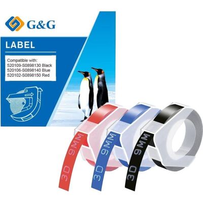 G&G, Ruban d'étiquetage, Set de ruban à gaufrer 3D coloré, paquet de 3, chacun 9mm x 3m (0.90 cm, Blanc, Bleu, Noir, Rouge) G&G, Ruban d'étiquetage, Set de ruban à gaufrer 3D coloré, paquet de 3, chacun 9mm x 3m (0.90 cm, Blanc, Bleu, Noir, Rouge)