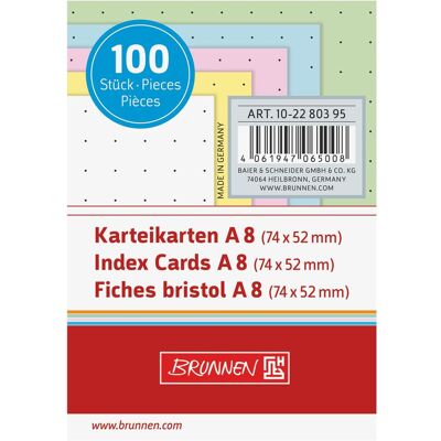 Brunnen, Fiche, Fiches A8 pointillées assorties VE=100 pièces (A8, 180 g/m²) Brunnen, Fiche, Fiches A8 pointillées assorties VE=100 pièces (A8, 180 g/m²)