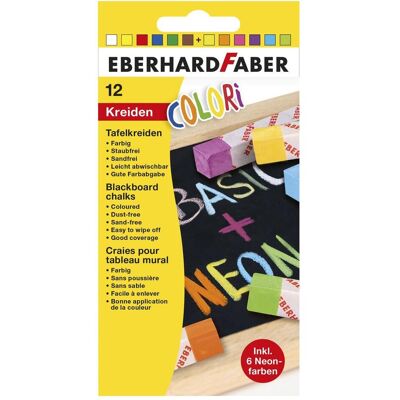 Faber-Castell, Écriture + dessin, Craies pour tableaux noirs COLORi 12 couleurs néon et Basic (12x) Faber-Castell, Écriture + dessin, Craies pour tableaux noirs COLORi 12 couleurs néon et Basic (12x)