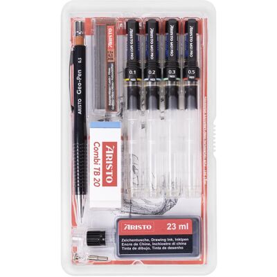 Aristo, Stylo, mg1 Stylo à encre de Chine Studio, set de 4, 0.1/0.2/0.3/0.5, 9 pièces (5x) Aristo, Stylo, mg1 Stylo à encre de Chine Studio, set de 4, 0.1/0.2/0.3/0.5, 9 pièces (5x)