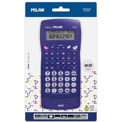 Milan, Calculatrice, Wissenschaftlicher Rechner M228 Säureblau MAILAND (Fonctionnement sur piles) Milan, Calculatrice, Wissenschaftlicher Rechner M228 Säureblau MAILAND (Fonctionnement sur piles)