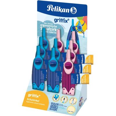 Pelikan griffix Compas d'école bleu, présentoir de comptoir, Compas, Bleu Pelikan griffix Compas d'école bleu, présentoir de comptoir, Compas, Bleu