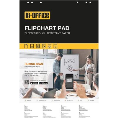 Bi-Office, Présentation : accessoires, Bloc de papier pour tableau à feuilles mobiles – 95 x 65 cm – 50 feuilles – Blanc Bi-Office, Présentation : accessoires, Bloc de papier pour tableau à feuilles mobiles – 95 x 65 cm – 50 feuilles – Blanc