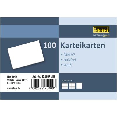 Idena, Fiche, 375009 - Fiches, 180 g/m², DIN A7, vierges, 100 cartes, 1 kit (A7, 180 g/m²) Idena, Fiche, 375009 - Fiches, 180 g/m², DIN A7, vierges, 100 cartes, 1 kit (A7, 180 g/m²)