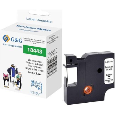 G&G, Ruban d'étiquetage, Schriftband Vinyl Bandfarbe: Weiss Schriftfarbe: Schwarz 9 mm 5.5 m (0.90 cm, Blanc, Noir) G&G, Ruban d'étiquetage, Schriftband Vinyl Bandfarbe: Weiss Schriftfarbe: Schwarz 9 mm 5.5 m (0.90 cm, Blanc, Noir)