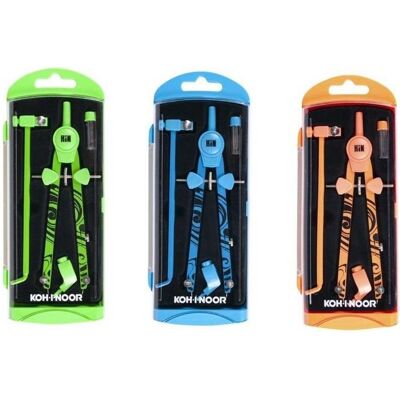 Koh-i-Noor Set mit Kompass, 4-teilig, Compas, Orange, Bleu, Vert, Multicolore Koh-i-Noor Set mit Kompass, 4-teilig, Compas, Orange, Bleu, Vert, Multicolore